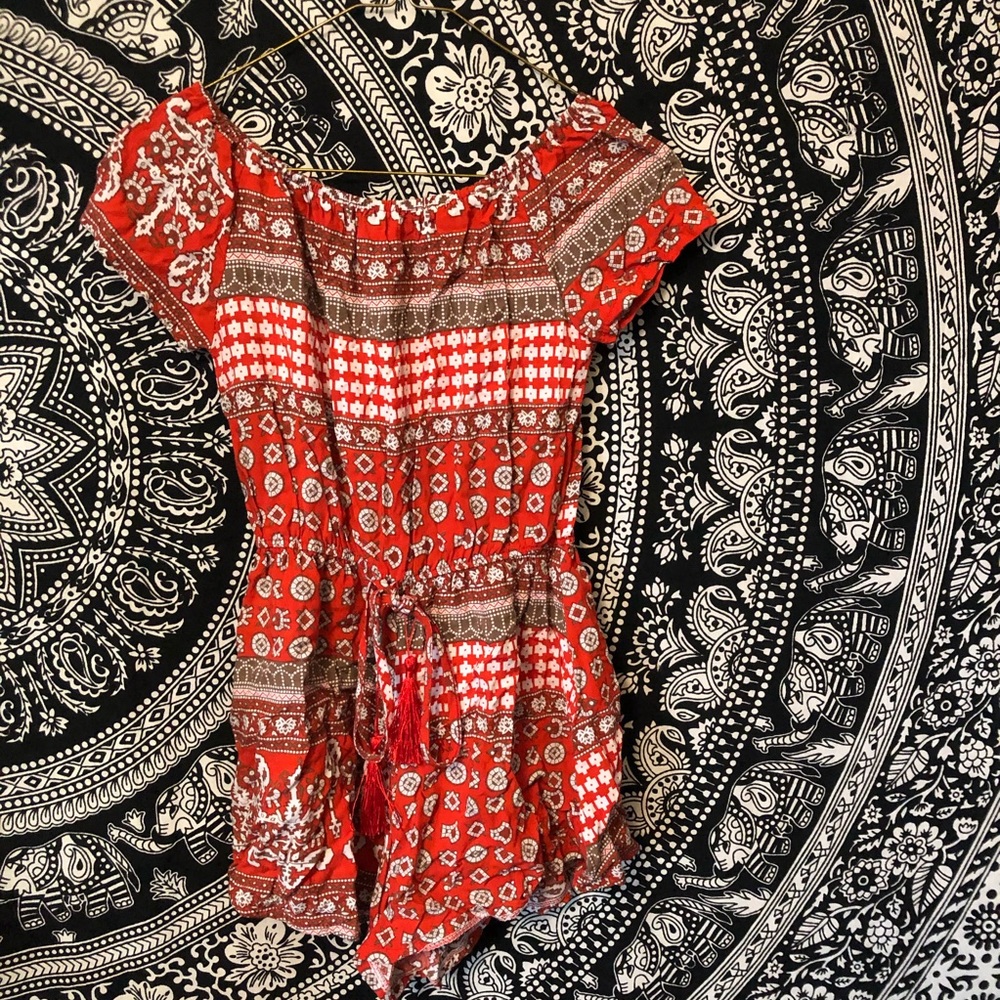 Red Tribal Print Romper